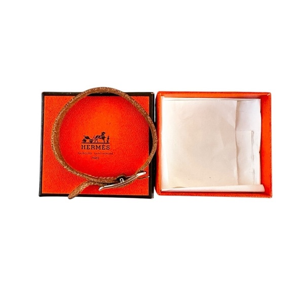 Authentic HERMES Brown Leather Hapi Barenia Silver Buckle Bracelet with Box - Picture 8 of 14